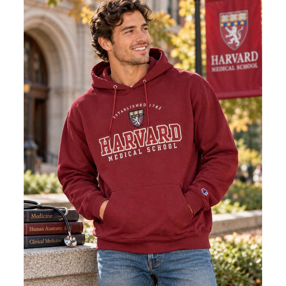 Champion Harvard Medical School Hoodie Mens XL Maroon Embroidered NWT